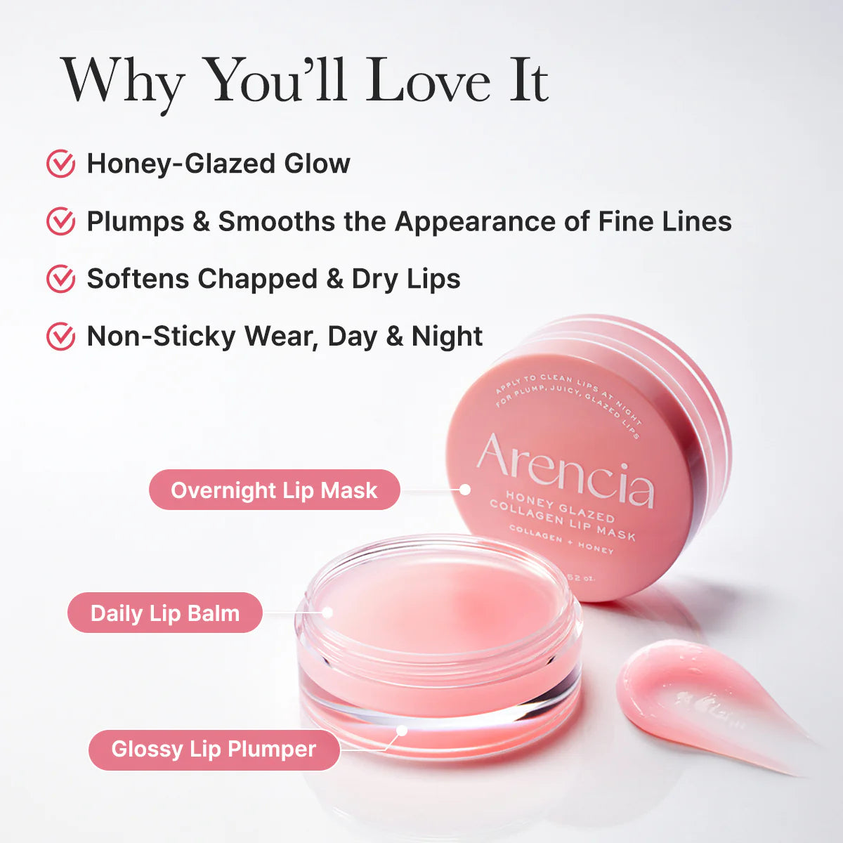 Arencia Honey Glazed Collagen Lip Mask, Plump, Juicy Lips with Lasting Hydration