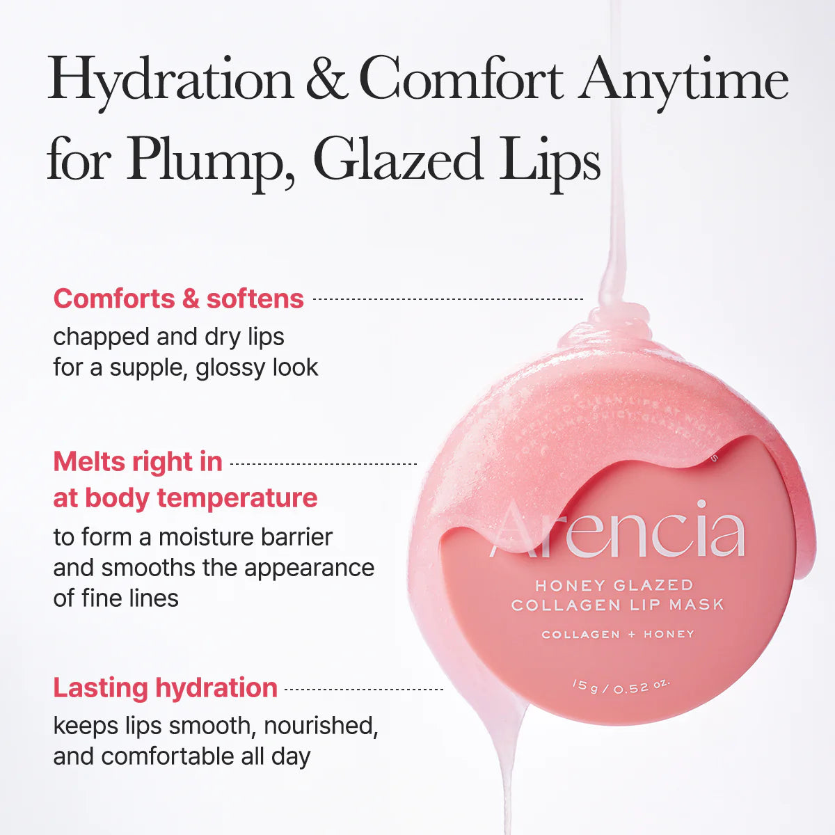 Arencia Honey Glazed Collagen Lip Mask, Plump, Juicy Lips with Lasting Hydration