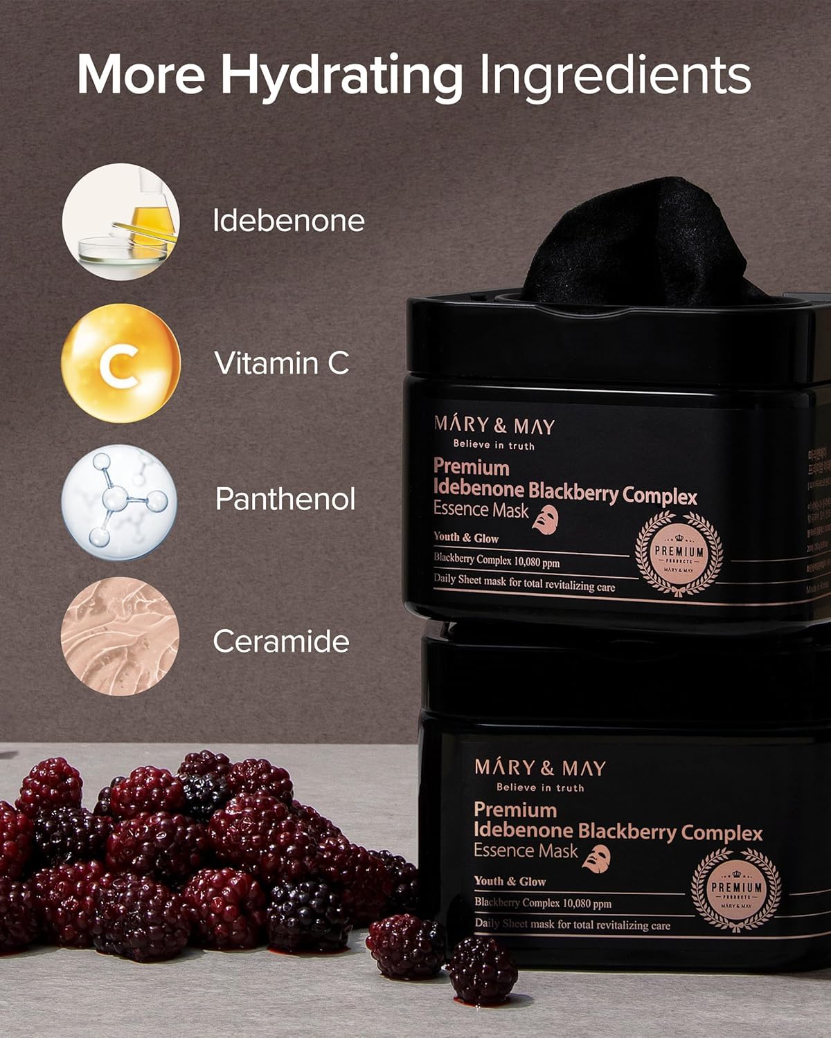 Mary&May - Premium Idebenone Blackberry Complex Essence Mask (250g / 20EA)